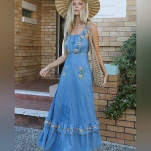 Chasing Unicorns Light Blue Embroidered Maxi Dress